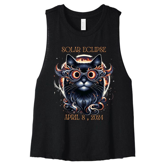 2024 Solar Eclipse Fantasy Cat Wearing Solar Eclipse Glasses Women's Racerback Cropped Tank