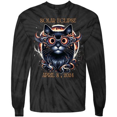 2024 Solar Eclipse Fantasy Cat Wearing Solar Eclipse Glasses Tie-Dye Long Sleeve Shirt
