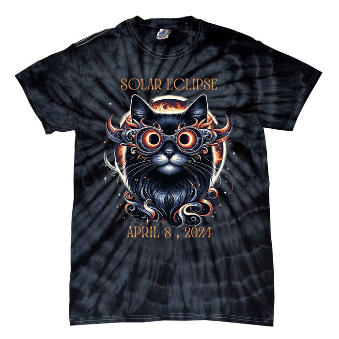 2024 Solar Eclipse Fantasy Cat Wearing Solar Eclipse Glasses Tie-Dye T-Shirt