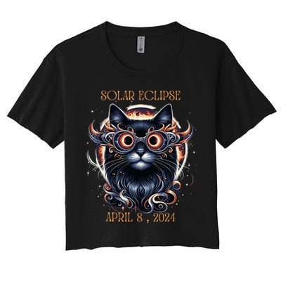 2024 Solar Eclipse Fantasy Cat Wearing Solar Eclipse Glasses Crop Top