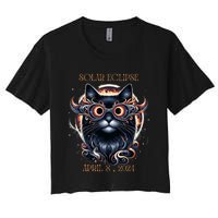 2024 Solar Eclipse Fantasy Cat Wearing Solar Eclipse Glasses Women's Crop Top Tee