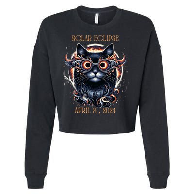 2024 Solar Eclipse Fantasy Cat Wearing Solar Eclipse Glasses Cropped Pullover Crew