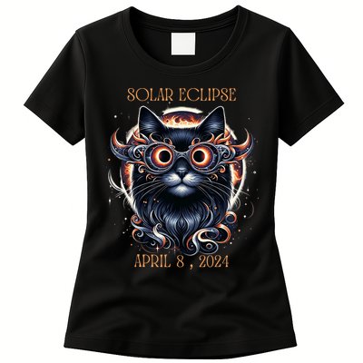 2024 Solar Eclipse Fantasy Cat Wearing Solar Eclipse Glasses Womens T-Shirt