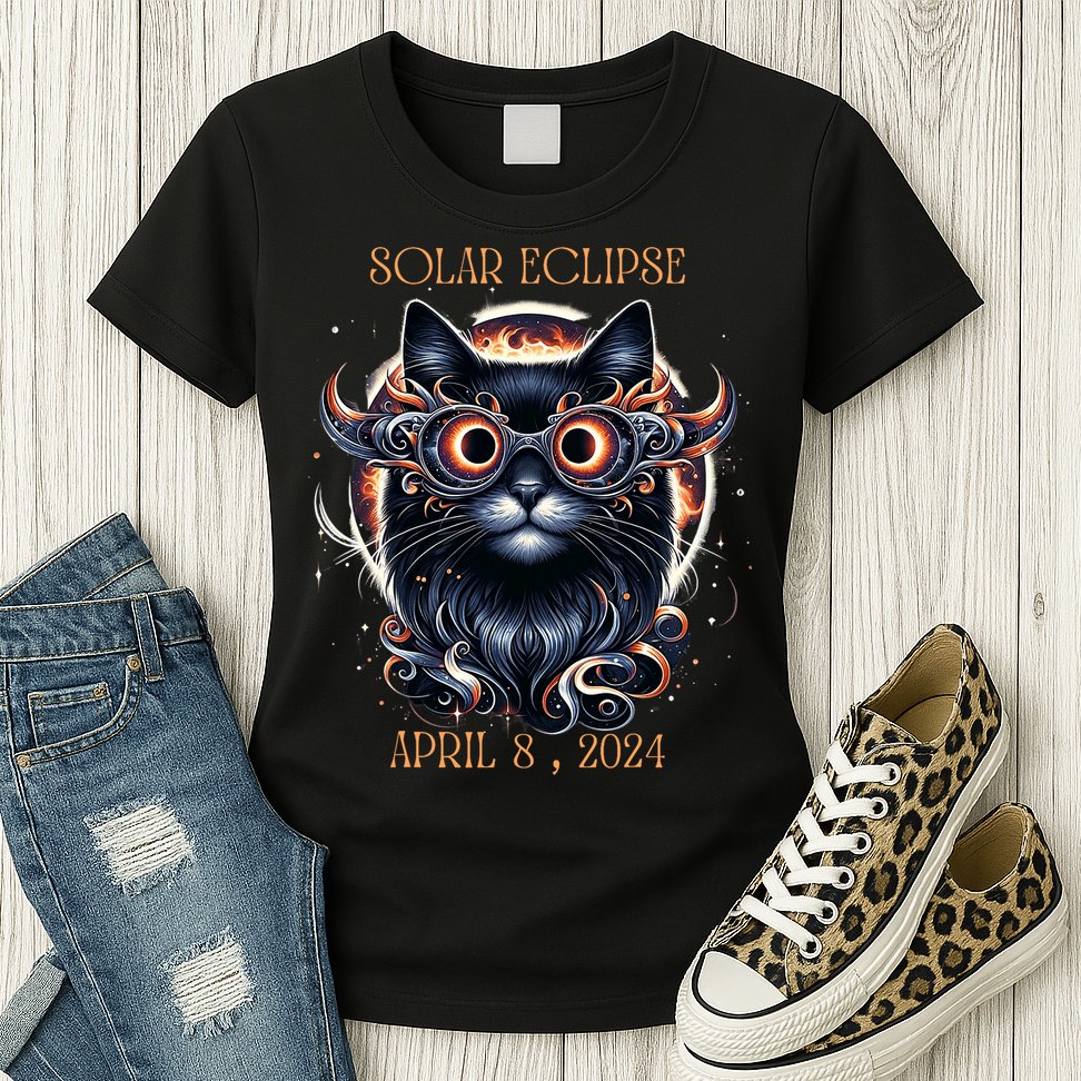 2024 Solar Eclipse Fantasy Cat Wearing Solar Eclipse Glasses Womens T-Shirt