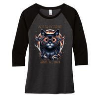 2024 Solar Eclipse Fantasy Cat Wearing Solar Eclipse Glasses Women's Tri-Blend 3/4-Sleeve Raglan Shirt