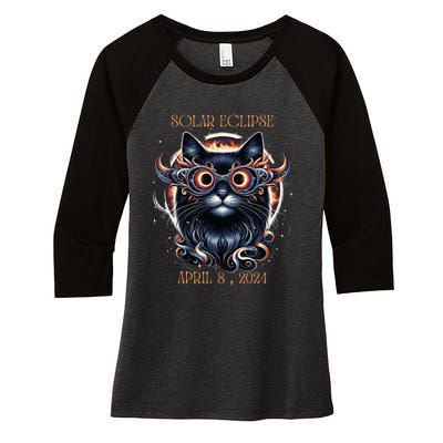 2024 Solar Eclipse Fantasy Cat Wearing Solar Eclipse Glasses Women's Tri-Blend 3/4-Sleeve Raglan Shirt