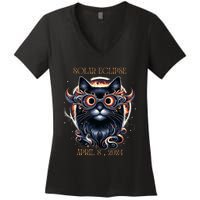 2024 Solar Eclipse Fantasy Cat Wearing Solar Eclipse Glasses Women's V-Neck T-Shirt