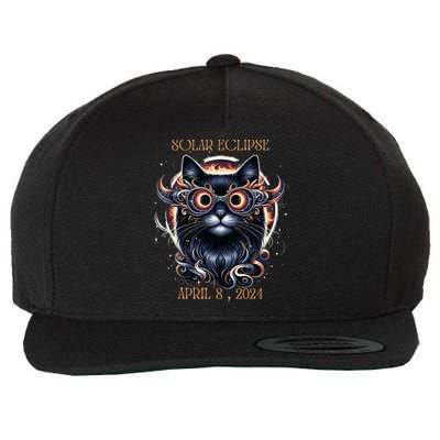 2024 Solar Eclipse Fantasy Cat Wearing Solar Eclipse Glasses Wool Snapback Cap