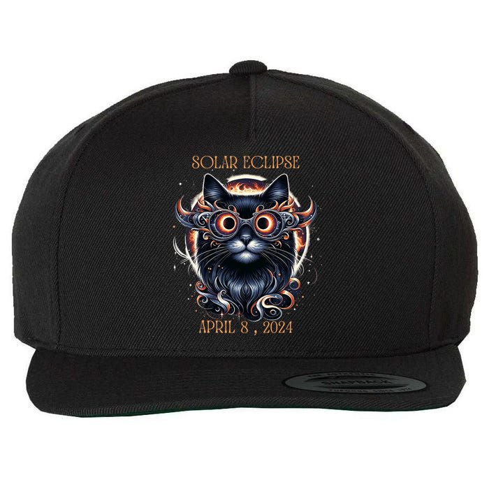 2024 Solar Eclipse Fantasy Cat Wearing Solar Eclipse Glasses Wool Snapback Cap