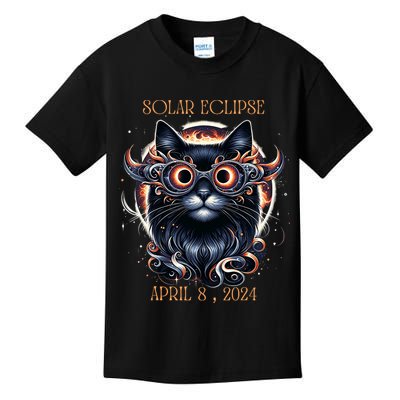 2024 Solar Eclipse Fantasy Cat Wearing Solar Eclipse Glasses Kids T-Shirt