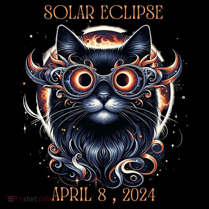 2024 Solar Eclipse Fantasy Cat Wearing Solar Eclipse Glasses Kids T-Shirt
