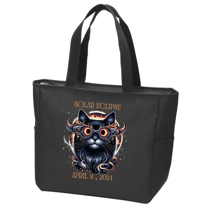 2024 Solar Eclipse Fantasy Cat Wearing Solar Eclipse Glasses Zip Tote Bag