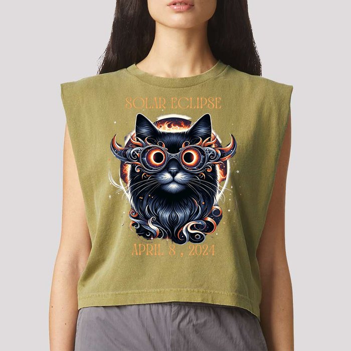 2024 Solar Eclipse Fantasy Cat Wearing Solar Eclipse Glasses Garment-Dyed Women's Muscle Tee