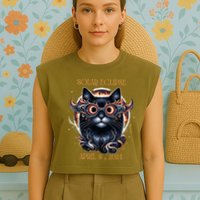 2024 Solar Eclipse Fantasy Cat Wearing Solar Eclipse Glasses Garment-Dyed Women's Muscle Tee