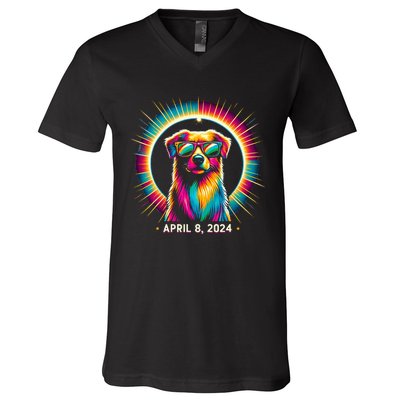 2024 Solar Eclipse dog Wearing Solar Eclipse Glasses V-Neck T-Shirt