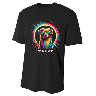 2024 Solar Eclipse dog Wearing Solar Eclipse Glasses Performance Sprint T-Shirt