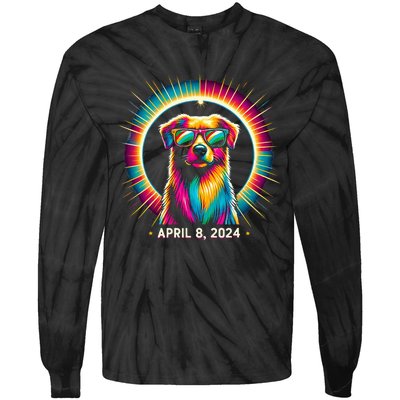 2024 Solar Eclipse dog Wearing Solar Eclipse Glasses Tie-Dye Long Sleeve Shirt