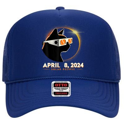 2024 Solar Eclipse Cat Wearing Solar Eclipse Glasses High Crown Mesh Back Trucker Hat