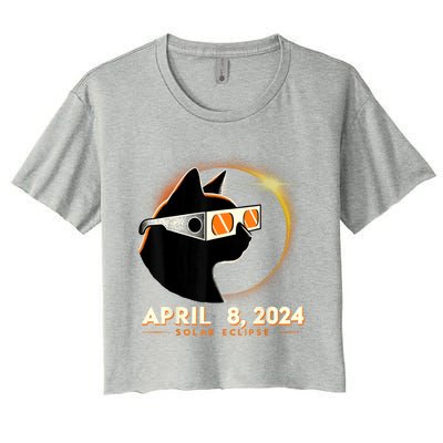 2024 Solar Eclipse Cat Wearing Solar Eclipse Glasses Women's Crop Top Tee