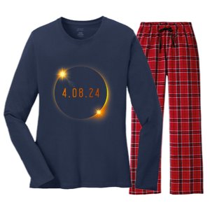 2024 Solar Eclipse American Totality Spring 4.08.24 Women's Long Sleeve Flannel Pajama Set 