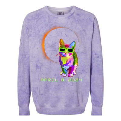 2024 Solar Eclipse Cat Wearing Solar Eclipse Glasses Colorblast Crewneck Sweatshirt