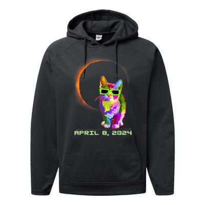 2024 Solar Eclipse Cat Wearing Solar Eclipse Glasses Performance Fleece Hoodie