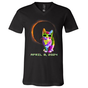 2024 Solar Eclipse Cat Wearing Solar Eclipse Glasses V-Neck T-Shirt