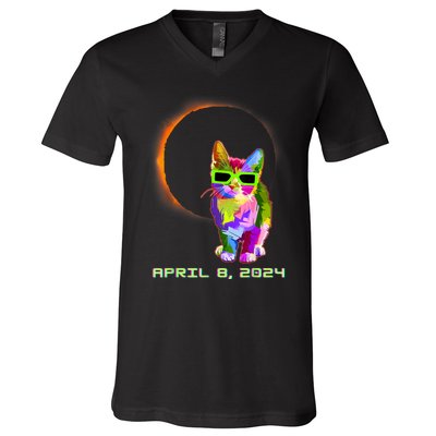 2024 Solar Eclipse Cat Wearing Solar Eclipse Glasses V-Neck T-Shirt