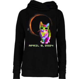 2024 Solar Eclipse Cat Wearing Solar Eclipse Glasses Womens Funnel Neck Pullover Hood