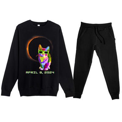 2024 Solar Eclipse Cat Wearing Solar Eclipse Glasses Premium Crewneck Sweatsuit Set