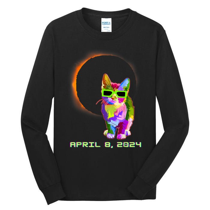 2024 Solar Eclipse Cat Wearing Solar Eclipse Glasses Tall Long Sleeve T-Shirt