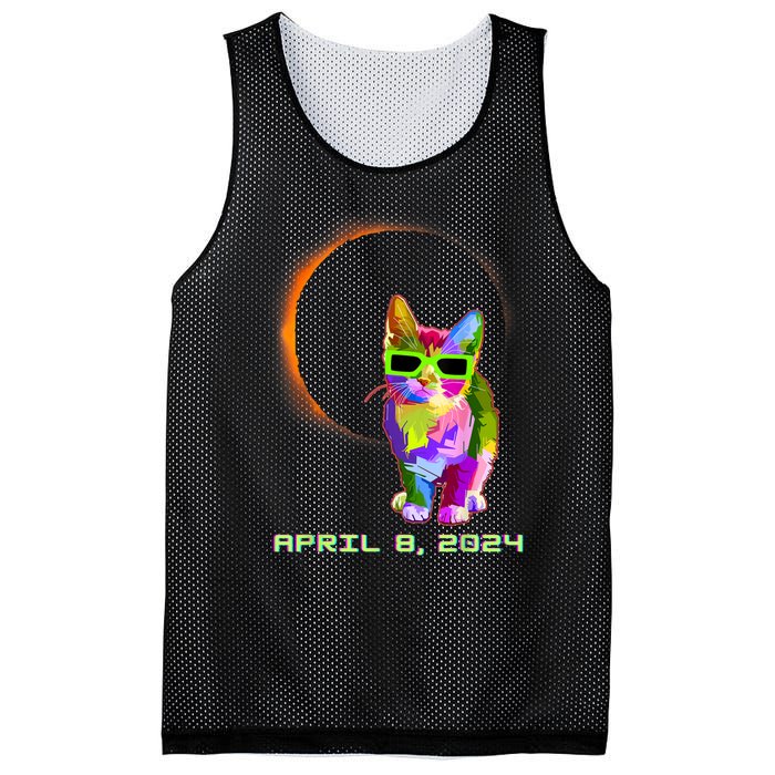 2024 Solar Eclipse Cat Wearing Solar Eclipse Glasses Mesh Reversible Basketball Jersey Tank