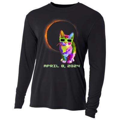 2024 Solar Eclipse Cat Wearing Solar Eclipse Glasses Cooling Performance Long Sleeve Crew