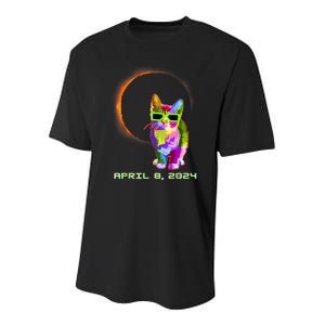 2024 Solar Eclipse Cat Wearing Solar Eclipse Glasses Youth Performance Sprint T-Shirt