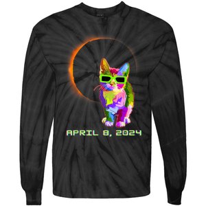 2024 Solar Eclipse Cat Wearing Solar Eclipse Glasses Tie-Dye Long Sleeve Shirt