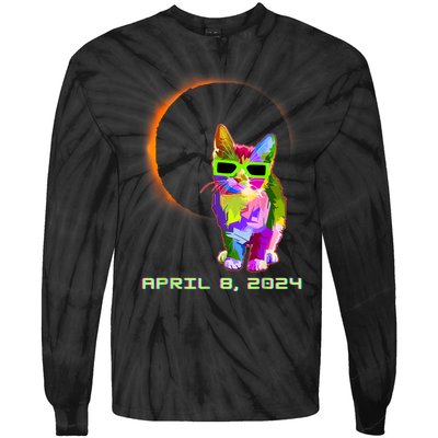 2024 Solar Eclipse Cat Wearing Solar Eclipse Glasses Tie-Dye Long Sleeve Shirt