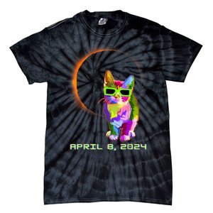 2024 Solar Eclipse Cat Wearing Solar Eclipse Glasses Tie-Dye T-Shirt