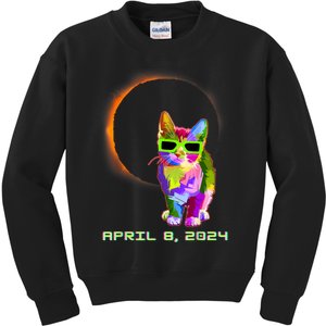 2024 Solar Eclipse Cat Wearing Solar Eclipse Glasses Kids Sweatshirt