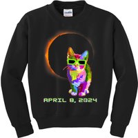 2024 Solar Eclipse Cat Wearing Solar Eclipse Glasses Kids Sweatshirt