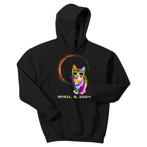 2024 Solar Eclipse Cat Wearing Solar Eclipse Glasses Kids Hoodie