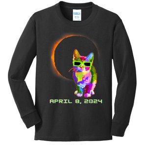 2024 Solar Eclipse Cat Wearing Solar Eclipse Glasses Kids Long Sleeve Shirt