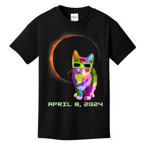 2024 Solar Eclipse Cat Wearing Solar Eclipse Glasses Kids T-Shirt