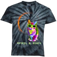 2024 Solar Eclipse Cat Wearing Solar Eclipse Glasses Kids Tie-Dye T-Shirt