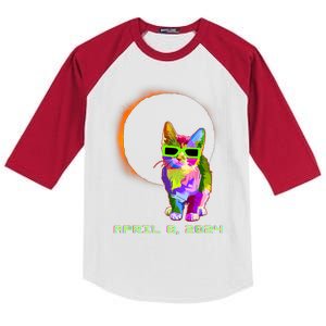 2024 Solar Eclipse Cat Wearing Solar Eclipse Glasses Kids Colorblock Raglan Jersey