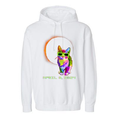 2024 Solar Eclipse Cat Wearing Solar Eclipse Glasses Garment-Dyed Fleece Hoodie