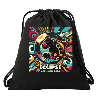 2024 Solar Eclipse 2024 04.08.24 Eclipse Design Drawstring Bag