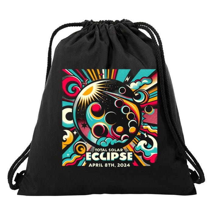 2024 Solar Eclipse 2024 04.08.24 Eclipse Design Drawstring Bag