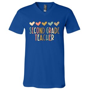 2Nd Second Grade Teacher Heart Love Back To School Teacher Great Gift V-Neck T-Shirt