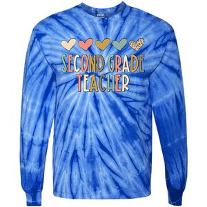 2Nd Second Grade Teacher Heart Love Back To School Teacher Great Gift Tie-Dye Long Sleeve Shirt