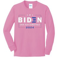 2024 Save Our Democracy Biden America Vote Blue Kids Long Sleeve Shirt